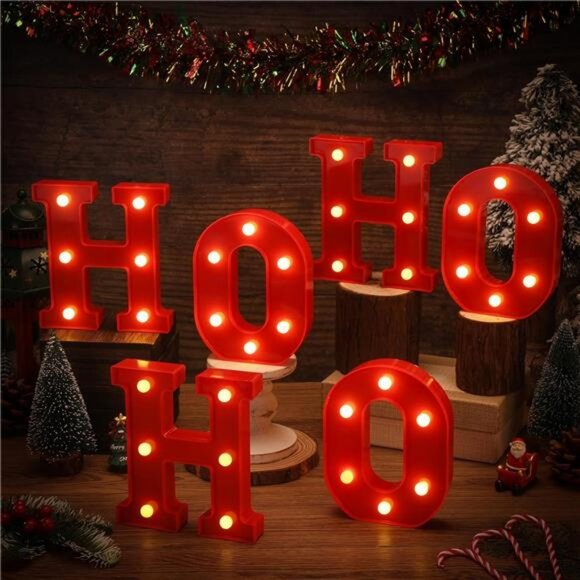 Christmas LED Letter Lights Sign Table Decor Light up Letters Battery Powered - Picture 1 of 7